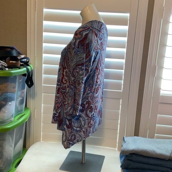 Ruby Rd. Asymmetrical Brown and Blue Tunic with 3/4 Sleeves - Picture 4 of 7